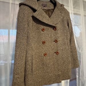 Just Sweet Wool Tweed Hooded Double Breasted Buttons Peacoat